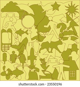 Vector illustration of different objects grupped into one abstract background