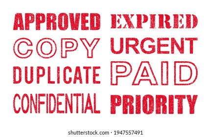 Vector illustration of different office words in red ink stamps 