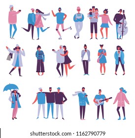 Vector illustration of different people with phones, couples, friends, women in the flat style.