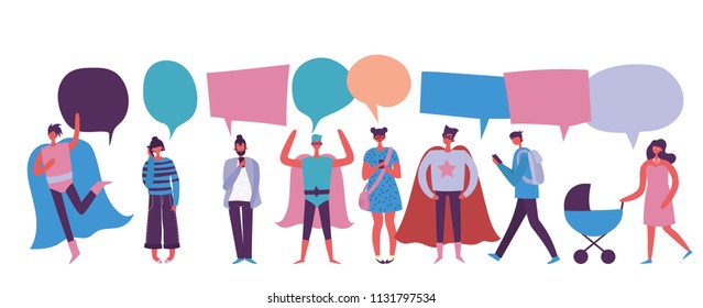 Vector illustration of different people with speech bubbles