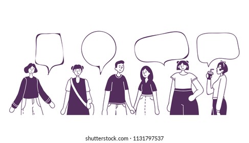 Vector illustration of different people with speech bubbles