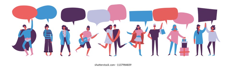 Vector illustration of different people with speech bubbles