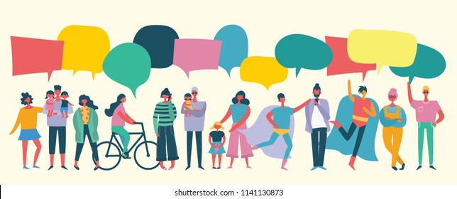 Vector illustration of different people with speech bubbles