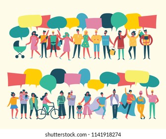 Vector illustration of different people with speech bubbles