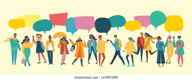 Vector illustration of different people with speech bubbles