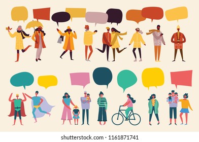 Vector illustration of different people with speech bubbles