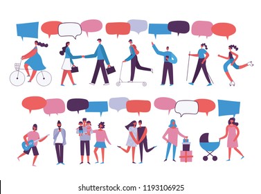 Ilustración vectorial de diferentes personas con burbujas de habla