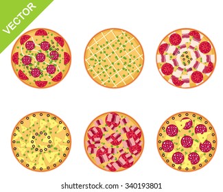 Vector illustration of a different pizza set