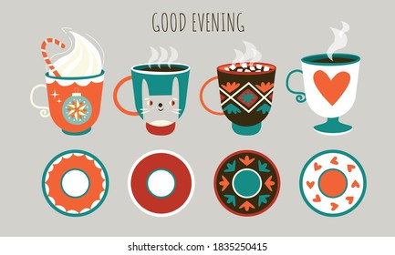 Vector illustration with different plates and cups.