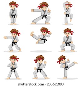 A Vector Illustration Of Different Poses Of Karate Kid