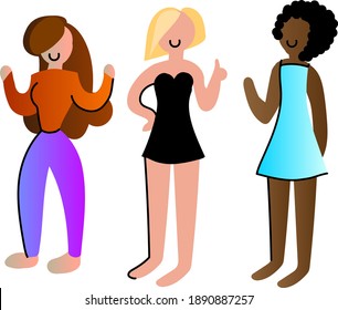 Vector illustration of different postcard girls. Template, magazine, background, business, idea, layout, banner, postcard, people theme.