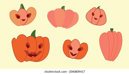 Vector illustration with different pumpkins