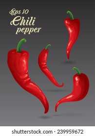 Vector illustration. Different red hot chili peppers. Natural organic food. Vegetables and spice