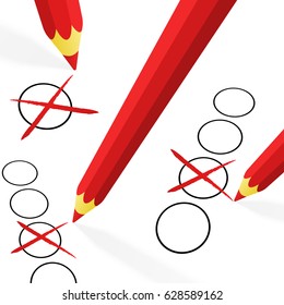 vector illustration of different red pencils with crosses