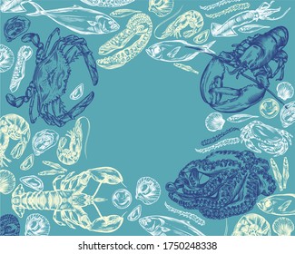 Vector illustration of different seafood.