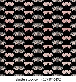 Vector illustration of different shades of pink and grey cheerful pigs faces arranged in raws.