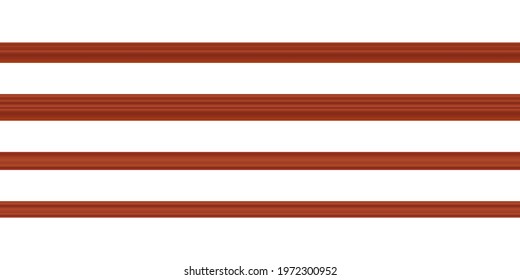 Vector illustration different shapes skirting boards for wall or floor isolated on white background. Set of realistic brown seamless baseboards in flat style. Plastic or wood molding patterns.