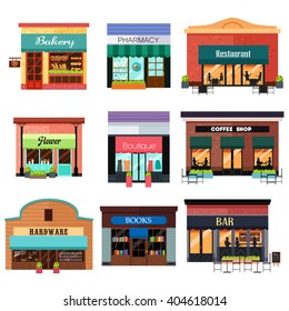 A vector illustration of different shop icon sets