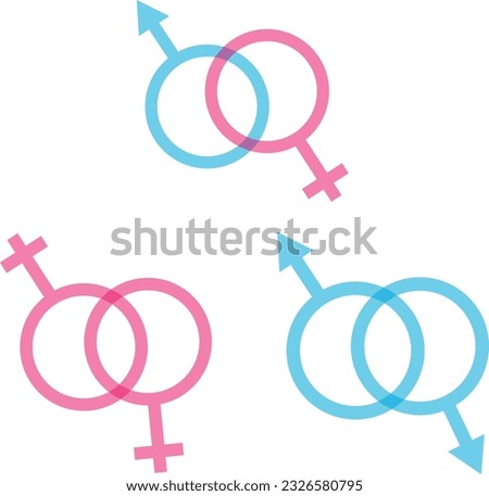 Vector illustration of different signs and symbols of sexual intercourse. Heterosexual and Homosexual sexual relations. Couples and sex. Sexual health. Symbols of Venus and Mars.