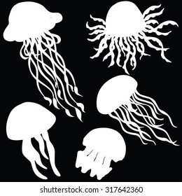 Vector illustration of different silhouettes jellyfish