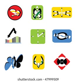 Vector illustration of different simple cartoon icons with the arrows