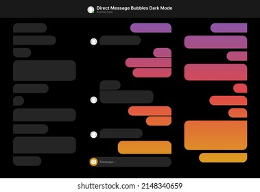 Vector illustration of different size and gradient colors direct message bubbles in dark mode