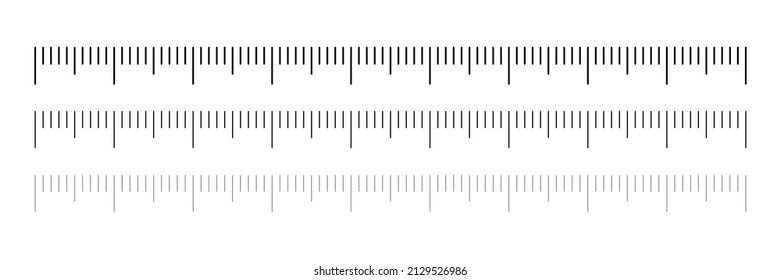 Ilustración vectorial de diferentes indicadores de tamaño aislados en el fondo blanco. Conjunto de líneas de instrumentos de medida en estilo plano. Escala de medida horizontal. Marcado para los gobernantes. Plantilla del medidor de nivel de barra.