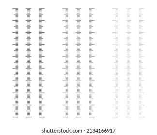 Vector illustration of different size indicators isolated on white background. Set of measure instrument lines in flat style. Vertical measuring scale. Markup for rulers. Bar level meter template.