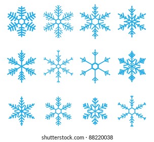 A vector illustration of different snowflake icons isolated on a white background.