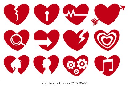 Vector illustration of different societal symbols in symbolic red heart shape.