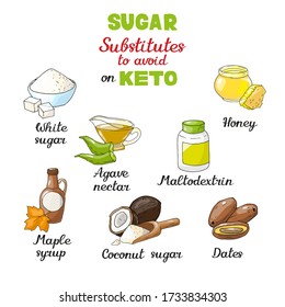 Vector illustration with different sorts of sweeteners for dieting