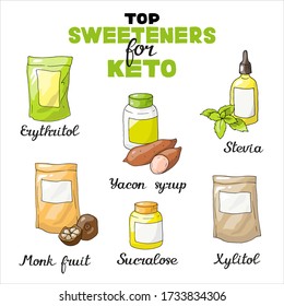 Ilustración vectorial con diferentes tipos de edulcorantes para la dieta