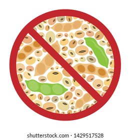 vector illustration of different soy beans with restriction sign for soya free and disadvantages of soybean food visual