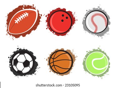 Vector illustration of different sport balls on the grunge background.