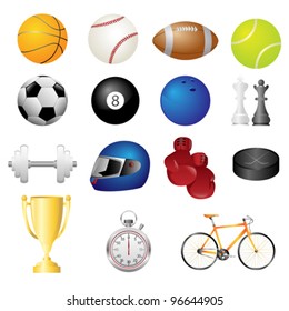 A vector illustration of different sport items icons