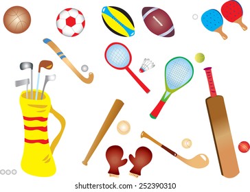 A vector illustration of different sports equipment