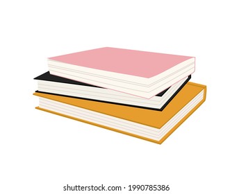 Vector illustration of different stacks of books. Hand-drawn set, in flat style. The concept of objects for learning, reading. School tools. Suitable for book shops, a publishing houses.