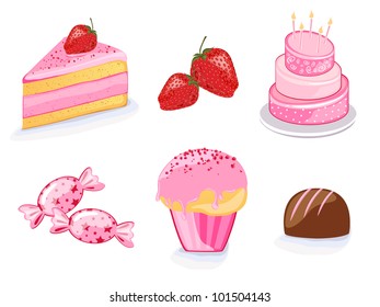 Vector illustration of different strawberry products