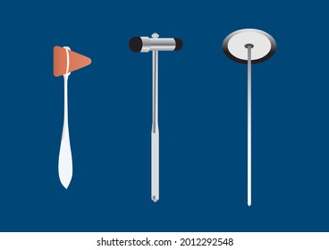 Vector illustration different styles of reflex hammer for neurological examination on blue background.