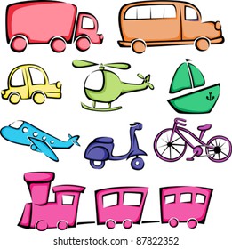 A vector illustration of a different transportation vehicles icons