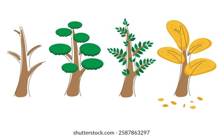 Vector illustration of different trees in different seasons.