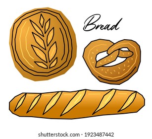 Vector illustration with different types of bread Baguette, bagel, loaf