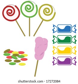 Vector illustration of different types of candies