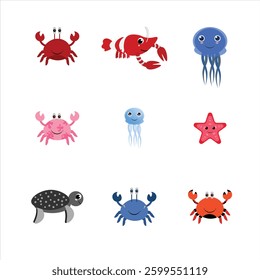  vector illustration different types fish cartoon icons set