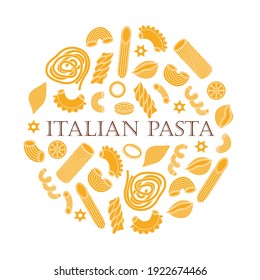 The vector illustration with different types of italian pasta. Line art and simple style