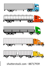 Ilustración vectorial de diferentes tipos de camiones grandes