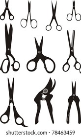 Vector illustration of different types of scissors