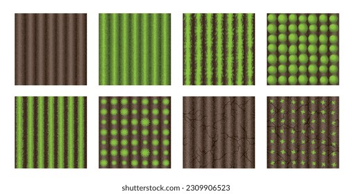 Vektorgrafik verschiedener Bodenarten. Draufsicht. Nahtloses Muster. Oben anzeigen. Landwirtschaftsfeld. Landwirtschaft.