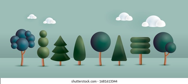 vector illustration of different types of trees