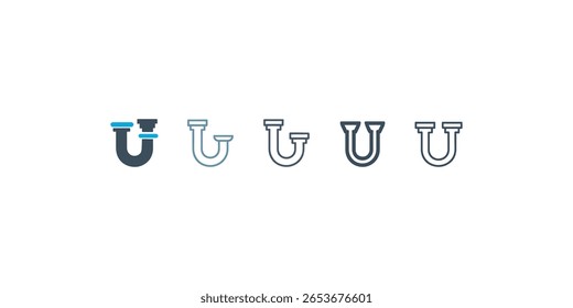 Vector Illustration of Different U-Shaped Drain Pipes This image shows four variations of a U-shaped drain pipe icon.